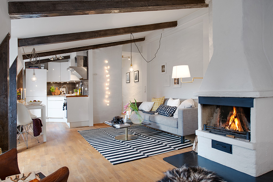 Cool-Decorate-Attic-Apartment-Design-Ideas-With-Fireplace-And-Grey-Sofa-Wonderful-Attic-Apartment-Design-Ideas