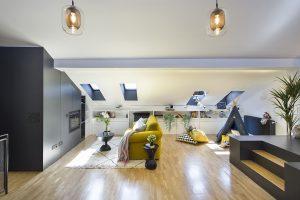 cucina e living in mansarda