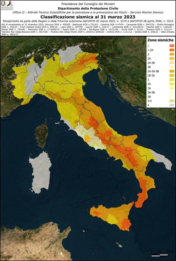 mappa zone a rischio sismico in Italia 2023 per Sismabonus
